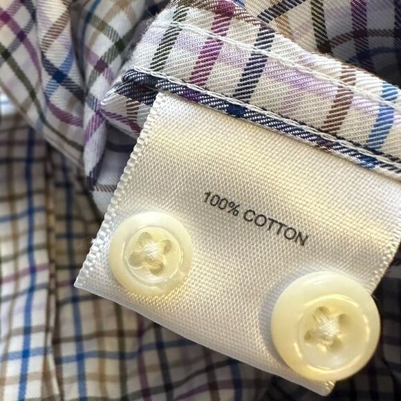 Peter Millar Blue-Purple-Black-Gold-White LS Plaid Shirt Size Medium - Picture 3 of 7